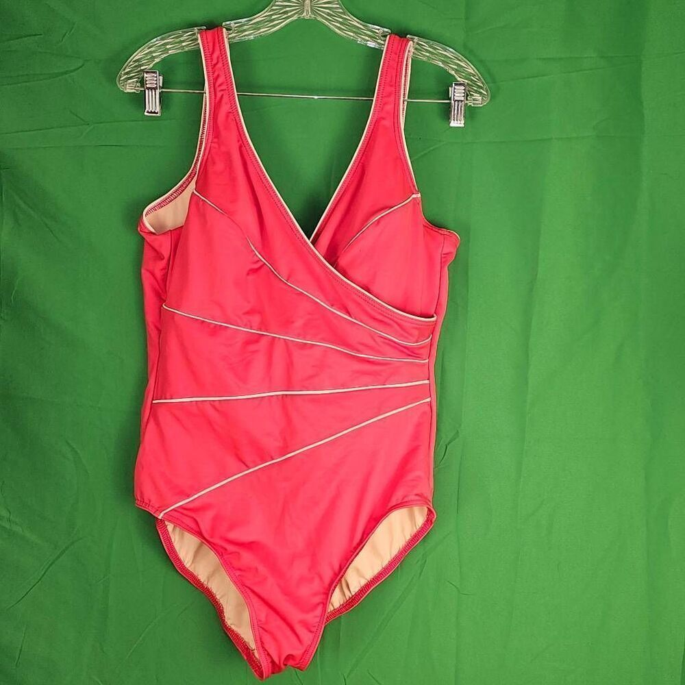 Miraclesuit Womens Red White Draped One Piece Swimsuit 14